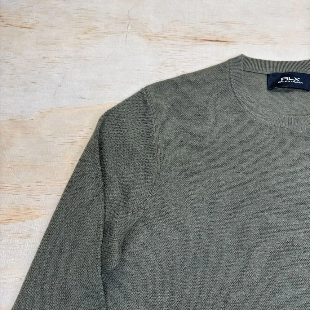 NEW RLX Ralph Lauren 100% Cashmere Crewneck Olive Green Sweater MD